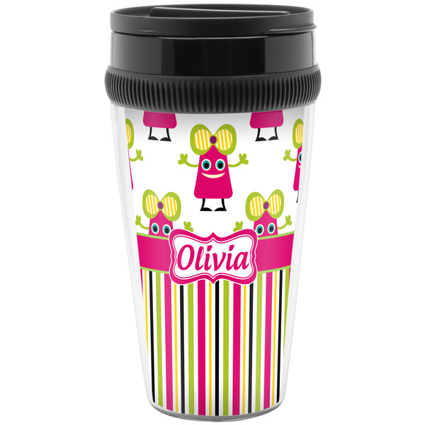 Custom Pink Monsters & Stripes Acrylic Travel Mug without Handle (Personalized)