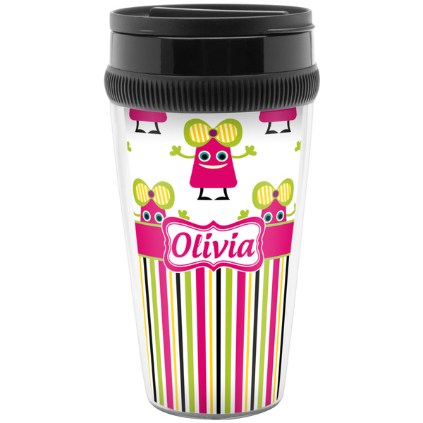 Custom Pink Monsters & Stripes Acrylic Travel Mug without Handle (Personalized)