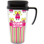Pink Monsters & Stripes Acrylic Travel Mug with Handle (Personalized)