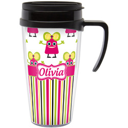 Pink Monsters & Stripes Acrylic Travel Mug with Handle (Personalized)
