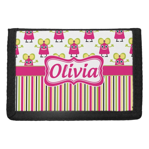 Custom Pink Monsters & Stripes Trifold Wallet (Personalized)