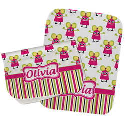 Pink Monsters & Stripes Burp Cloths - Fleece - Set of 2 w/ Name or Text