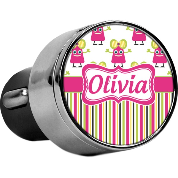 Custom Pink Monsters & Stripes USB Car Charger (Personalized)