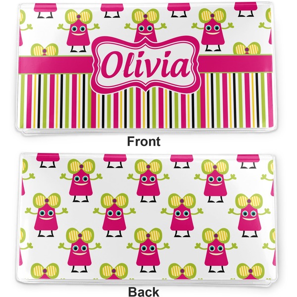 Pink Monsters & Stripes Vinyl Check Book Cover - Front and Back