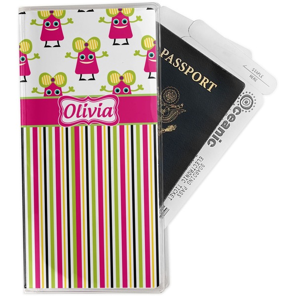 Custom Pink Monsters & Stripes Travel Document Holder