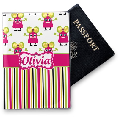 Pink Monsters & Stripes Vinyl Passport Holder (Personalized)
