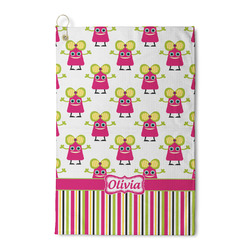 Pink Monsters & Stripes Waffle Weave Golf Towel (Personalized)