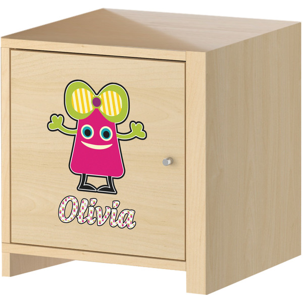 Pink Monsters & Stripes Wall Graphic on Wooden Cabinet