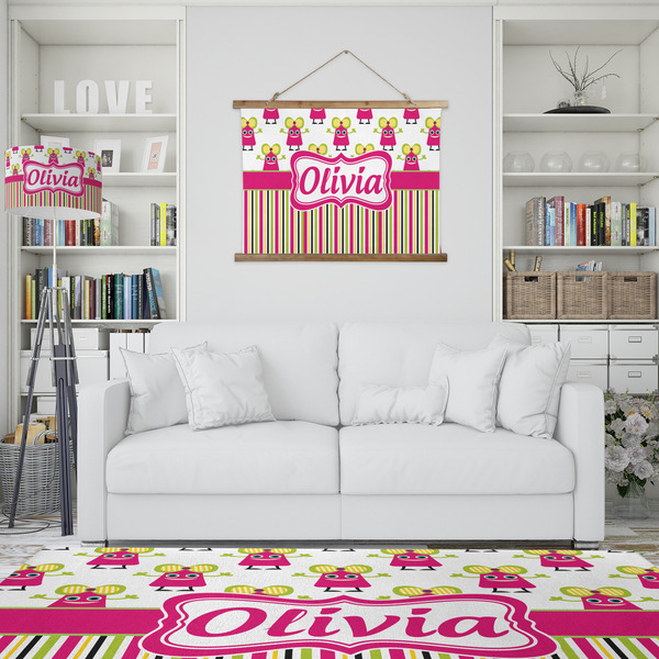 Pink Monsters & Stripes Wall Hanging Tapestry - IN CONTEXT