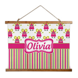 Pink Monsters & Stripes Wall Hanging Tapestry - Wide (Personalized)