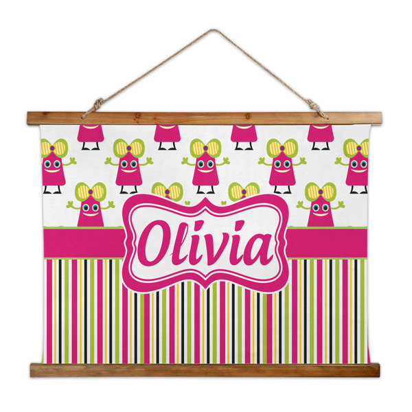 Custom Pink Monsters & Stripes Wall Hanging Tapestry - Wide (Personalized)