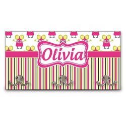 Pink Monsters & Stripes Wall Mounted Coat Rack (Personalized)
