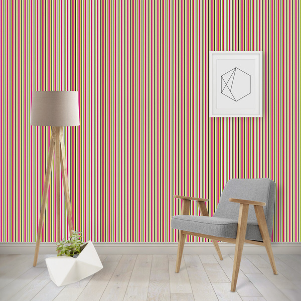 Custom Pink Monsters & Stripes Wallpaper & Surface Covering (Peel & Stick - Repositionable)