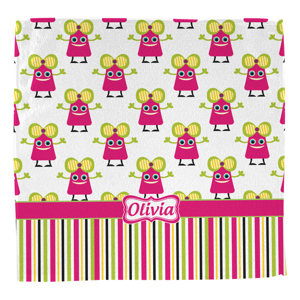 Pink Monsters & Stripes Washcloth - Front - No Soap
