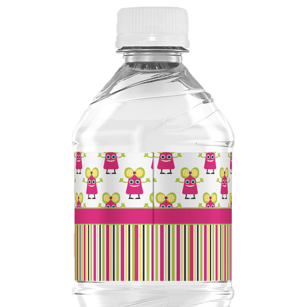 Pink Monsters & Stripes Water Bottle Label - Back View