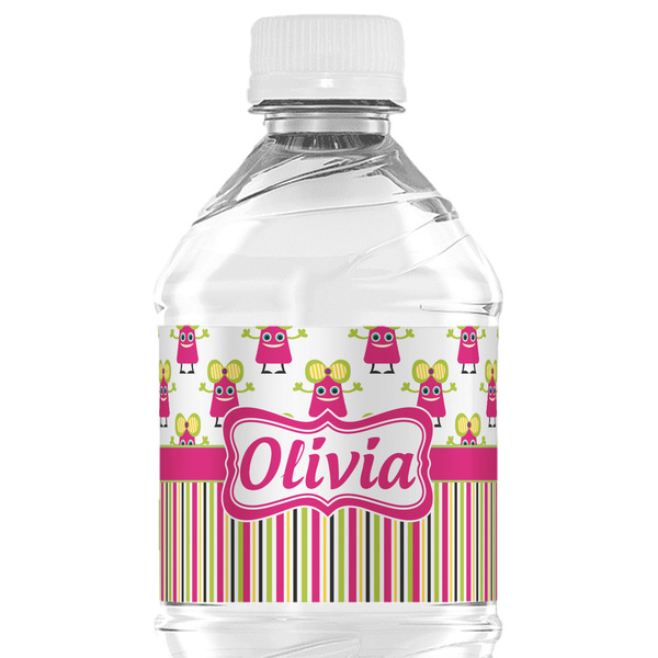 Custom Pink Monsters & Stripes Water Bottle Labels - Custom Sized (Personalized)