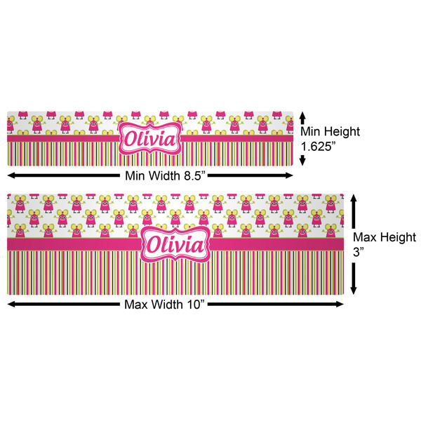 Pink Monsters & Stripes Water Bottle Labels w/ Dimensions