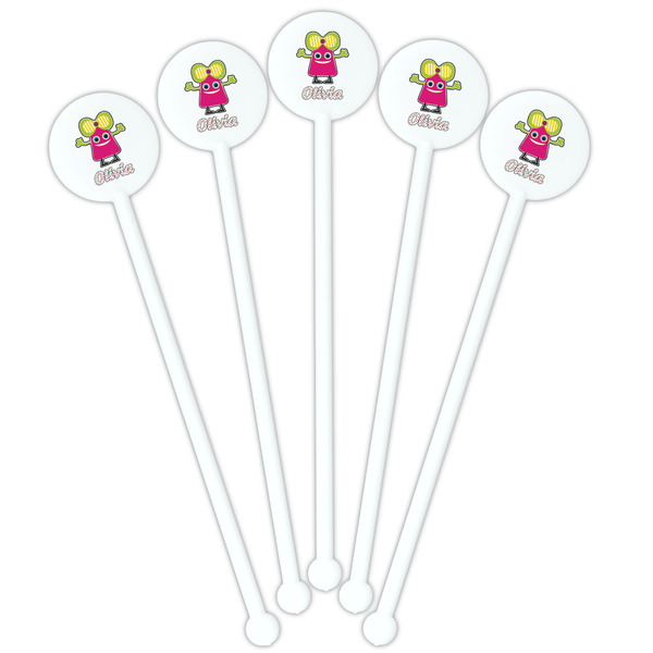 Pink Monsters & Stripes White Plastic 5.5" Stir Stick - Fan View