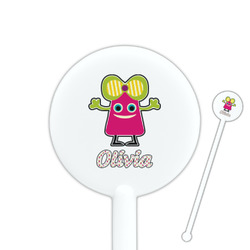 Pink Monsters & Stripes 5.5" Round Plastic Stir Sticks - White - Single Sided (Personalized)