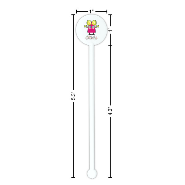 Pink Monsters & Stripes White Plastic 5.5" Stir Stick - Round - Dimensions