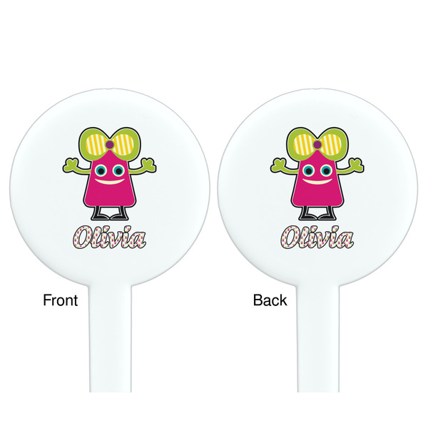 Pink Monsters & Stripes White Plastic 7" Stir Stick - Double Sided - Round - Front & Back