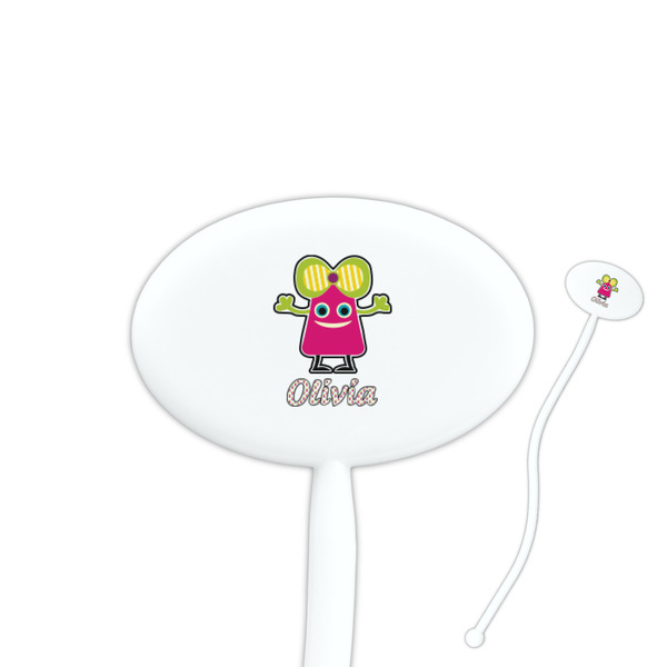 Custom Pink Monsters & Stripes 7" Oval Plastic Stir Sticks - White - Double Sided (Personalized)