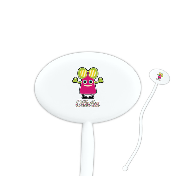 Custom Pink Monsters & Stripes Oval Plastic Stir Sticks (Personalized)