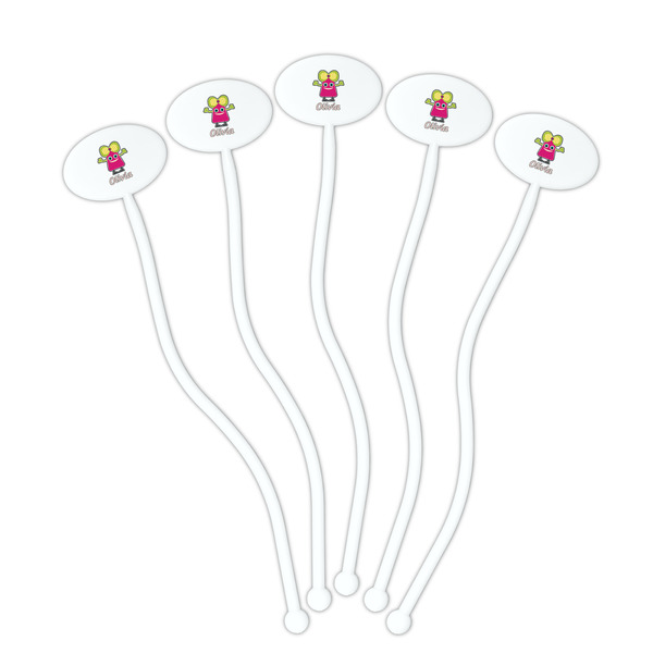 Pink Monsters & Stripes White Plastic 7" Stir Stick - Oval - Fan