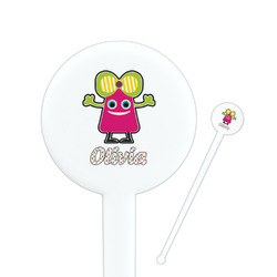 Pink Monsters & Stripes 7" Round Plastic Stir Sticks - White - Double Sided (Personalized)