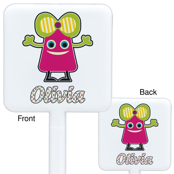 Pink Monsters & Stripes White Plastic Stir Stick - Double Sided - Approval