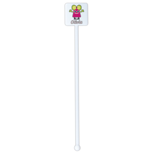 Pink Monsters & Stripes White Plastic Stir Stick - Single Sided - Square - Single Stick