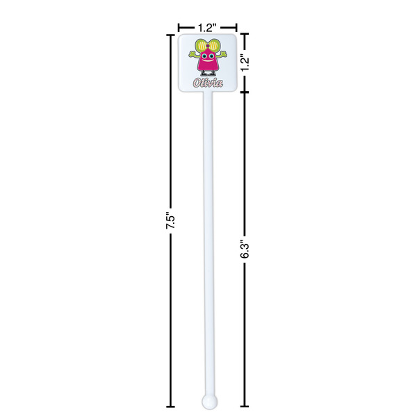 Pink Monsters & Stripes White Plastic Stir Stick - Square - Dimensions