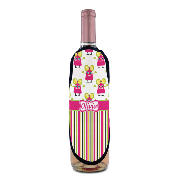 Pink Monsters & Stripes Wine Bottle Apron - IN CONTEXT
