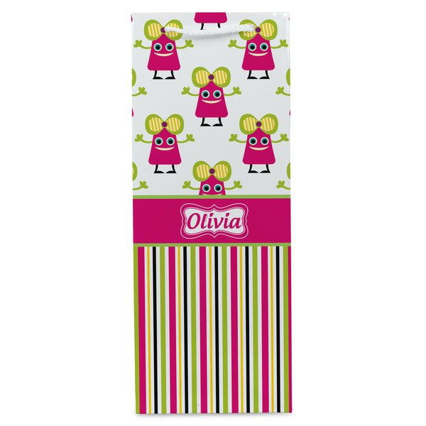Pink Monsters & Stripes Wine Gift Bag - Gloss - Front