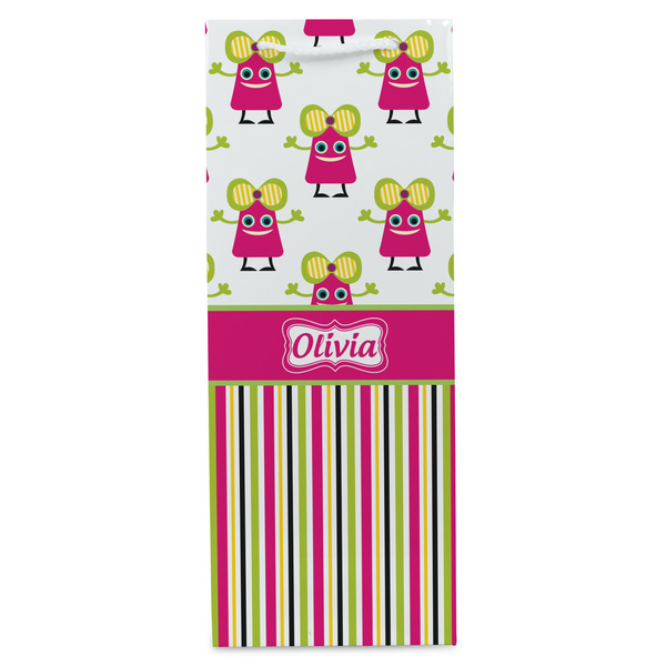 Pink Monsters & Stripes Wine Gift Bag - Matte - Front
