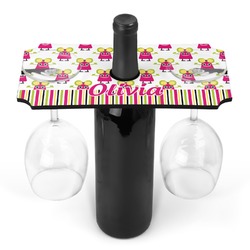 Pink Monsters & Stripes Wine Bottle & Glass Holder (Personalized)
