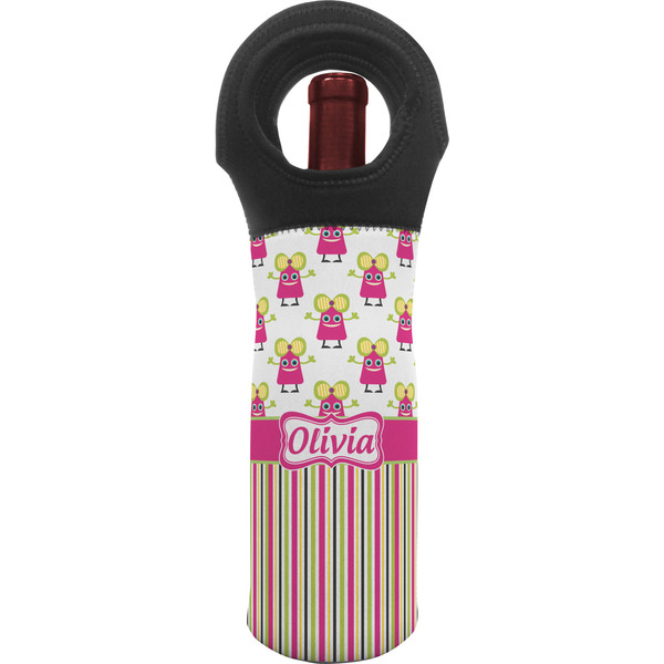 Custom Pink Monsters & Stripes Wine Tote Bag (Personalized)