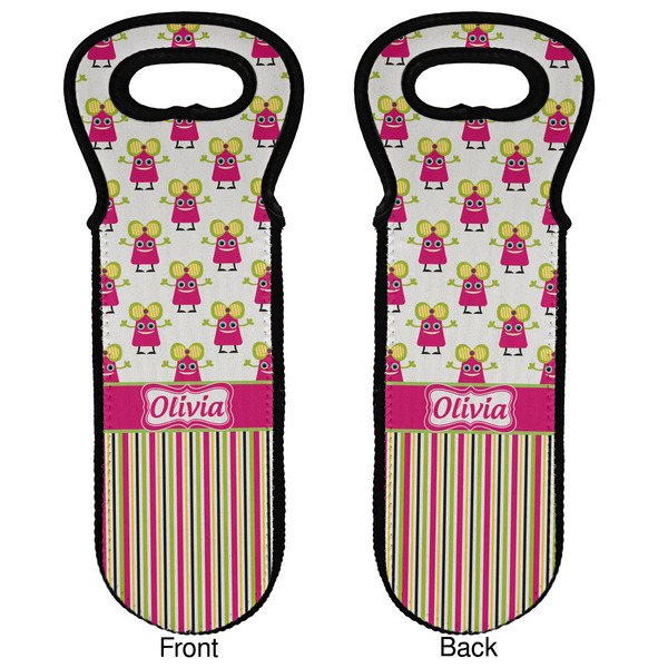 Pink Monsters & Stripes Wine Tote Front & Back