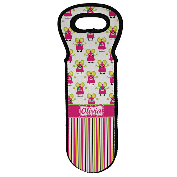 Custom Pink Monsters & Stripes Wine Tote Bag (Personalized)
