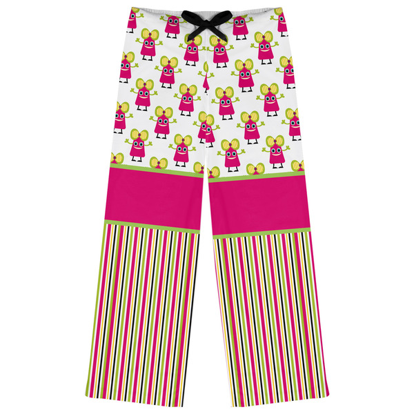 Custom Pink Monsters & Stripes Womens Pajama Pants - L