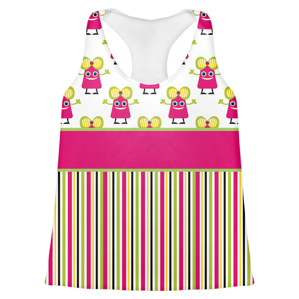 Custom Pink Monsters & Stripes Womens Racerback Tank Top - X Large