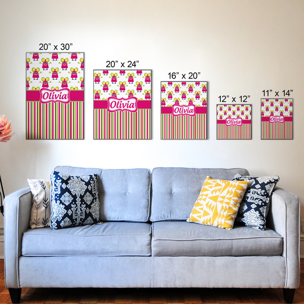 Pink Monsters & Stripes Wood Prints - Size Comparison