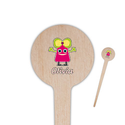 Pink Monsters & Stripes 4" Round Wooden Food Picks - Double Sided (Personalized)