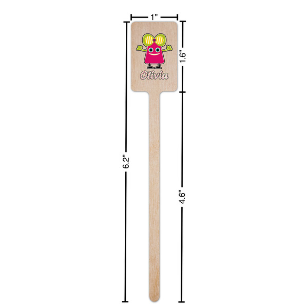 Pink Monsters & Stripes Wooden 6.25" Stir Stick - Rectangular - Dimensions