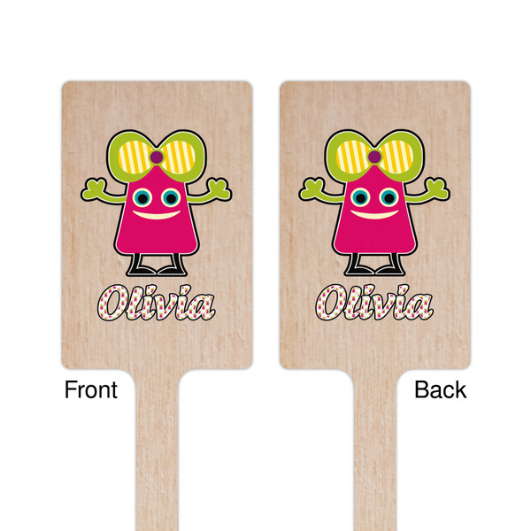 Pink Monsters & Stripes Wooden 6.25" Stir Stick - Rectangular - Double Sided - Front & Back