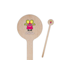 Pink Monsters & Stripes 6" Round Wooden Stir Sticks - Double Sided (Personalized)