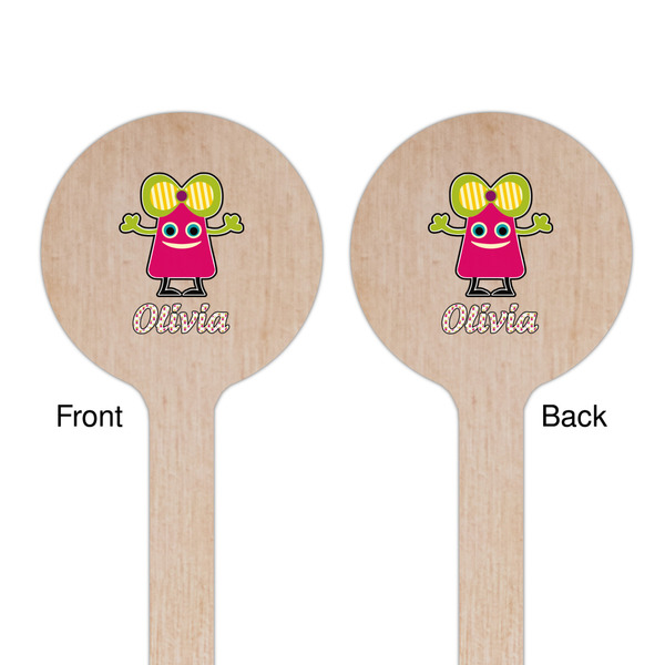 Pink Monsters & Stripes Wooden 6" Stir Stick - Round - Double Sided - Front & Back