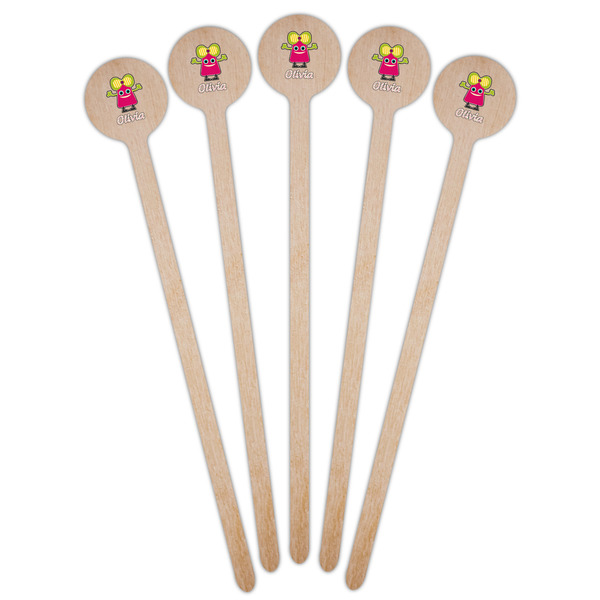 Pink Monsters & Stripes Wooden 6" Stir Stick - Round - Fan View