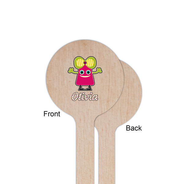 Pink Monsters & Stripes Wooden 6" Stir Stick - Round - Single Sided - Front & Back
