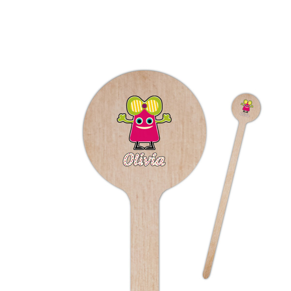 Custom Pink Monsters & Stripes 7.5" Round Wooden Stir Sticks - Single Sided (Personalized)